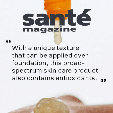PERS SPF 50 sunscreen featured in Santé Magazine, highlighting unique texture and broad-spectrum antioxidant protection
