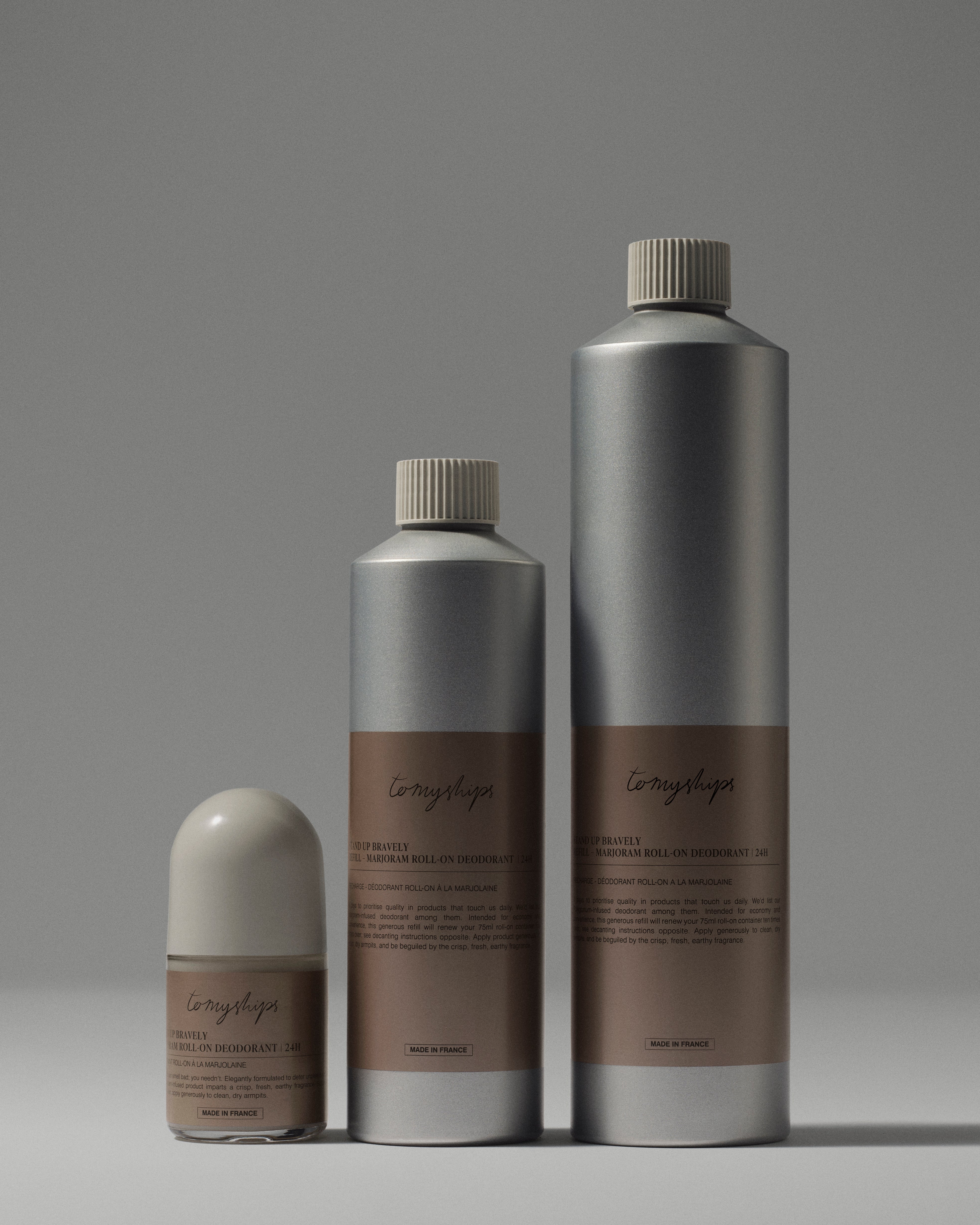 To My Ships deodorant range in an editorial product composition on a neutral background