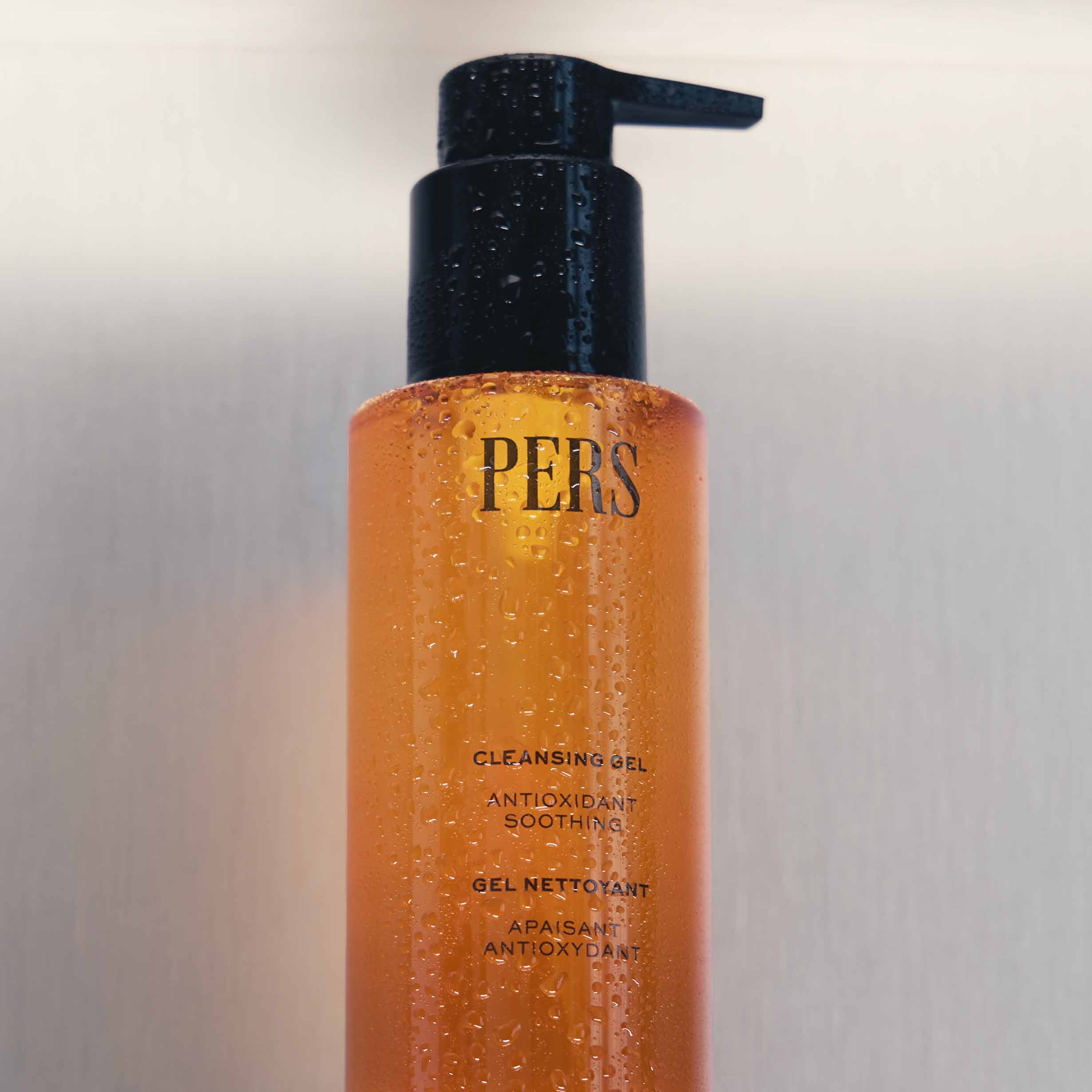 PERS Cleansing Gel product shot with clean, transparent background showcasing minimalist packaging design and gentle skincare formulation