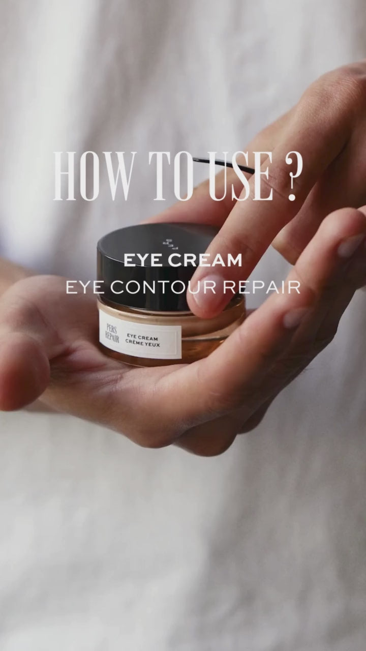 PERS Eye Cream being applied using precision applicator, demonstrating gentle technique for delicate eye area skincare routine
