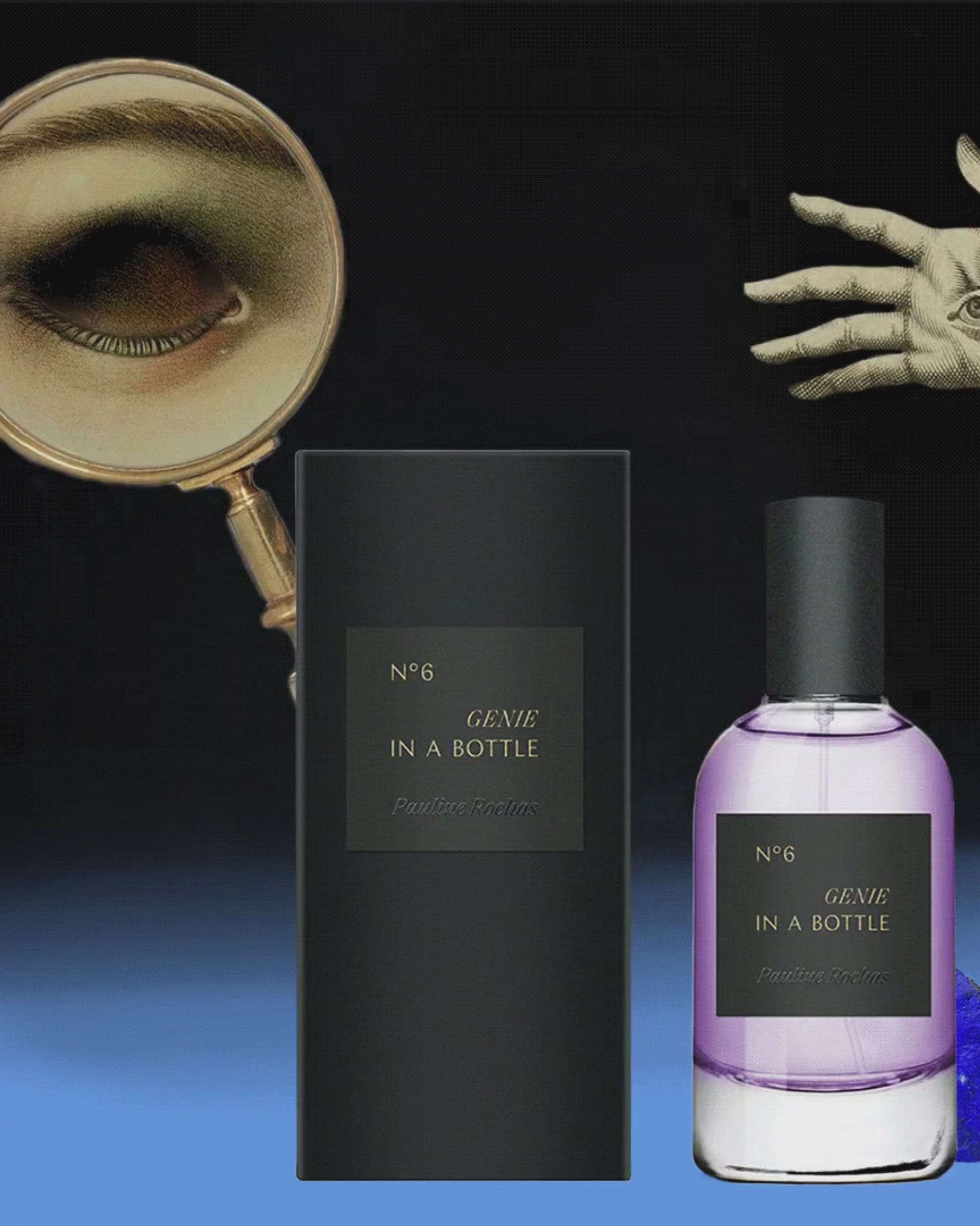 Pauline Rochas 'Genie in a Bottle' perfume, mystical glass bottle design evoking magical essence and wish fulfillment